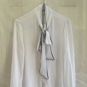 Long Sleeve Tie Neck Relaxed Blouse
